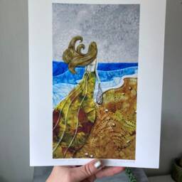 Nautical Beach Decor, Be Present Gratefully, Aqua Blue, Ocean Waves, Gifts For Her, Boho Woman, 8.5 X 11 Archival Print - thumbnail 3
