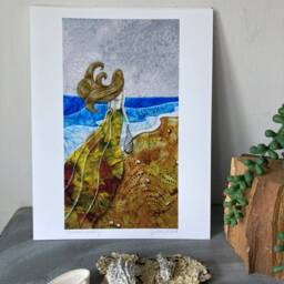 Nautical Beach Decor, Be Present Gratefully, Aqua Blue, Ocean Waves, Gifts For Her, Boho Woman, 8.5 X 11 Archival Print - thumbnail 2
