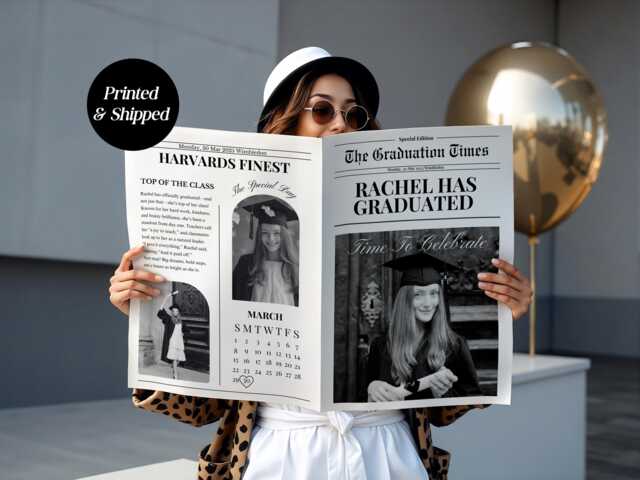 Custom Printed & Shipped Graduation Newspaper, Invitations Newspaper Birthday, Baby Announcement Large Editable - image 1