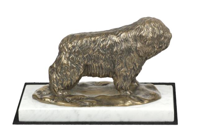Polish Lowland Sheepdog, Dog White Marble Base Statue, Limited Edition, Artdog. Made Of Cold Cast Bronze. Perfect Gift. Limited Edition - image 1