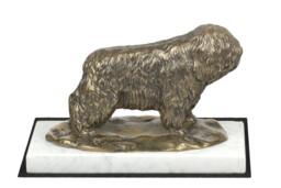 Polish Lowland Sheepdog, Dog White Marble Base Statue, Limited Edition, Artdog. Made Of Cold Cast Bronze. Perfect Gift. Limited Edition - thumbnail 1