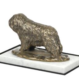 Polish Lowland Sheepdog, Dog White Marble Base Statue, Limited Edition, Artdog. Made Of Cold Cast Bronze. Perfect Gift. Limited Edition - thumbnail 3