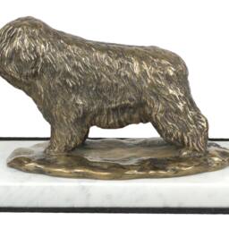 Polish Lowland Sheepdog, Dog White Marble Base Statue, Limited Edition, Artdog. Made Of Cold Cast Bronze. Perfect Gift. Limited Edition - thumbnail 2