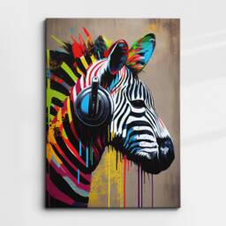 Zebra Wearing Headphones Abstract Oil Painting Canvas Art Funky Wall Art, Framed Poster Print, Home/Office Room Decor, Gifts - thumbnail 3