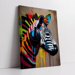 Zebra Wearing Headphones Abstract Oil Painting Canvas Art Funky Wall Art, Framed Poster Print, Home/Office Room Decor, Gifts - thumbnail 2