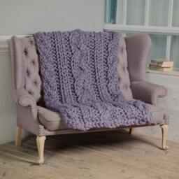 Hand Knit Chunky Merino Wool Cable Blanket, Mild Grey Throw - thumbnail 2