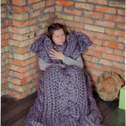 Hand Knit Chunky Merino Wool Cable Blanket, Mild Grey Throw - thumbnail 3