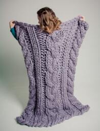 Hand Knit Chunky Merino Wool Cable Blanket, Mild Grey Throw
