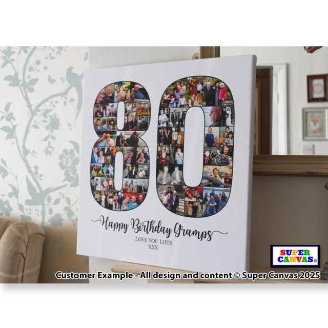 Happy 80Th Birthday Mum Dad Nana Grandma Grandad Friend Multi Picture Photo Collage Party Display Board Framed Canvas Print Gift Present - image 1