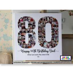 Happy 80Th Birthday Mum Dad Nana Grandma Grandad Friend Multi Picture Photo Collage Party Display Board Framed Canvas Print Gift Present - thumbnail 3
