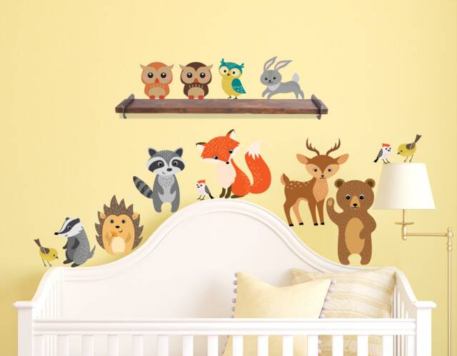 Forest Animal Creatures Wall Decal Nursery Decor Bear Fox Bunny Owl Raccoon Bird Large Tree Stickers Peel & Stick Kids Art #1408 - image 1
