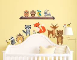 Forest Animal Creatures Wall Decal Nursery Decor Bear Fox Bunny Owl Raccoon Bird Large Tree Stickers Peel & Stick Kids Art #1408 - thumbnail 1