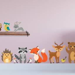 Forest Animal Creatures Wall Decal Nursery Decor Bear Fox Bunny Owl Raccoon Bird Large Tree Stickers Peel & Stick Kids Art #1408 - thumbnail 2