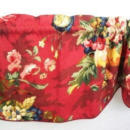 Red Floral Valance, Scalloped Window Topper, Corded Trim - thumbnail 3