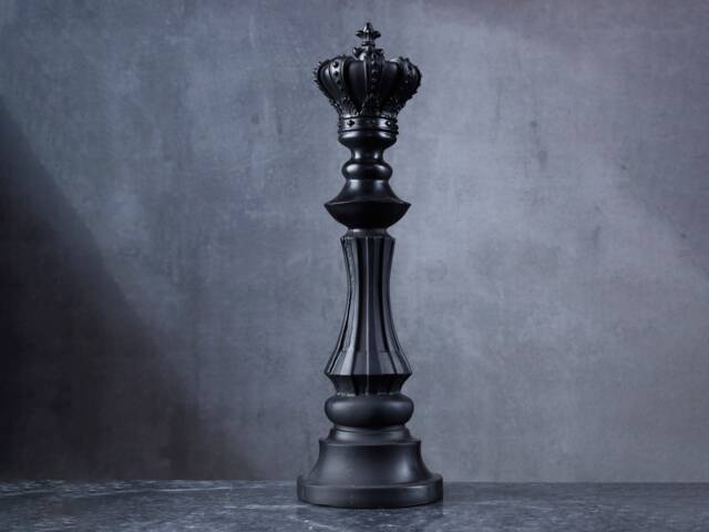 Handmade Large Black Chess King Statue Majestic Monarch Sculpture, Home Office Bookshelf & Credenza Decor - image 1