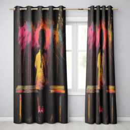 Girl Sitting On Bench Colour Splash Graffiti Bold Striking Artwork For Home Decor Readymade Eyelet Ring Top Thermal 100% Blackout Curtains