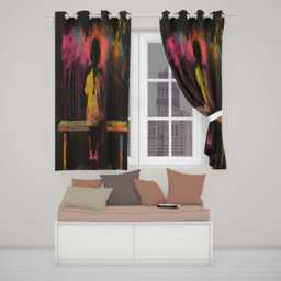 Girl Sitting On Bench Colour Splash Graffiti Bold Striking Artwork For Home Decor Readymade Eyelet Ring Top Thermal 100% Blackout Curtains - thumbnail 2