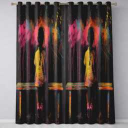 Girl Sitting On Bench Colour Splash Graffiti Bold Striking Artwork For Home Decor Readymade Eyelet Ring Top Thermal 100% Blackout Curtains - thumbnail 3