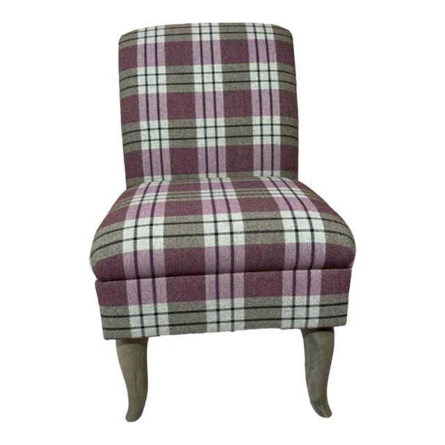 Bedroom Chair On Weathered Oak - Shaped Solid Wood Legs Kintyre Heather Tartan Fabric - image 1