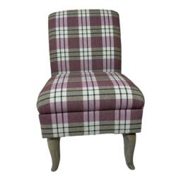 Bedroom Chair On Weathered Oak - Shaped Solid Wood Legs Kintyre Heather Tartan Fabric