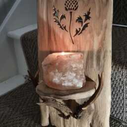 Handmade - Single Solid Oak Candle Sconce With Real Roe Deer Antlers & Thistle Cut Out Detail . Holder Not Included - thumbnail 2