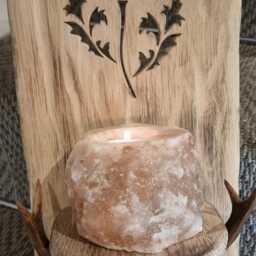 Handmade - Single Solid Oak Candle Sconce With Real Roe Deer Antlers & Thistle Cut Out Detail . Holder Not Included - thumbnail 4