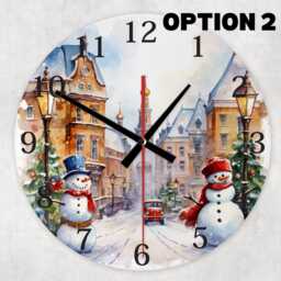 Snowman Winter Town Glass Clock - Christmas Holiday Decor - thumbnail 2