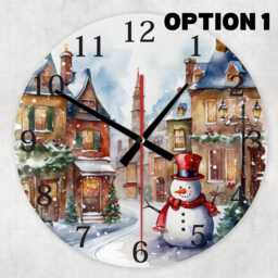 Snowman Winter Town Glass Clock - Christmas Holiday Decor - thumbnail 1