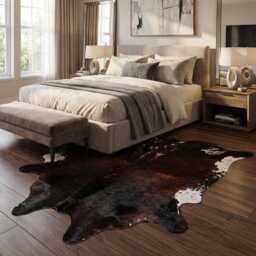 Brown & White Cowhide Rug Extra Large Hair-On Leather Accent - 68x65 Inches - thumbnail 2