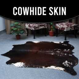Brown & White Cowhide Rug Extra Large Hair-On Leather Accent - 68x65 Inches - thumbnail 4
