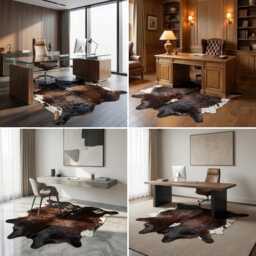 Brown & White Cowhide Rug Extra Large Hair-On Leather Accent - 68x65 Inches - thumbnail 3