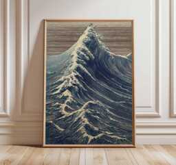 Ocean Wave Wall Art, Japanese Style Poster, Nautical Seascape Print, Coastal Beach House Decor, Rustic Artwork, Blue Sea Art - thumbnail 1