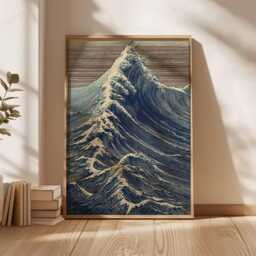 Ocean Wave Wall Art, Japanese Style Poster, Nautical Seascape Print, Coastal Beach House Decor, Rustic Artwork, Blue Sea Art - thumbnail 2