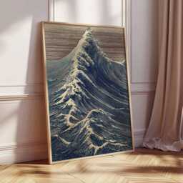 Ocean Wave Wall Art, Japanese Style Poster, Nautical Seascape Print, Coastal Beach House Decor, Rustic Artwork, Blue Sea Art - thumbnail 3