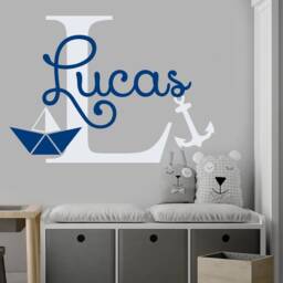 Boys Name Wall Decal Anchor Monogram Sticker Nautical Nursery Custom Vinyl Ship Decor Boy - Ma72 - thumbnail 1