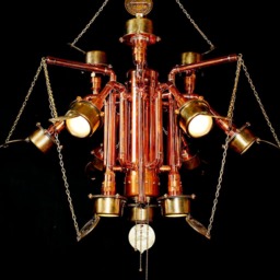 Unique Industrial Steampunk Style Handmade Copper/Bronze Chandelier - thumbnail 2