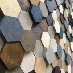 Handmade Wooden Hexagon Wall Art - Honeycomb Mosaic Decor - thumbnail 4
