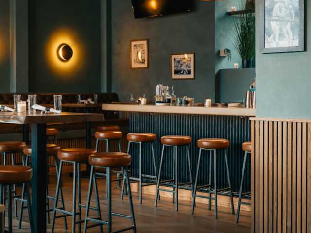 Handmade Leather Bar Stool Industrial Style, Custom Height, Steel Frame - image 1
