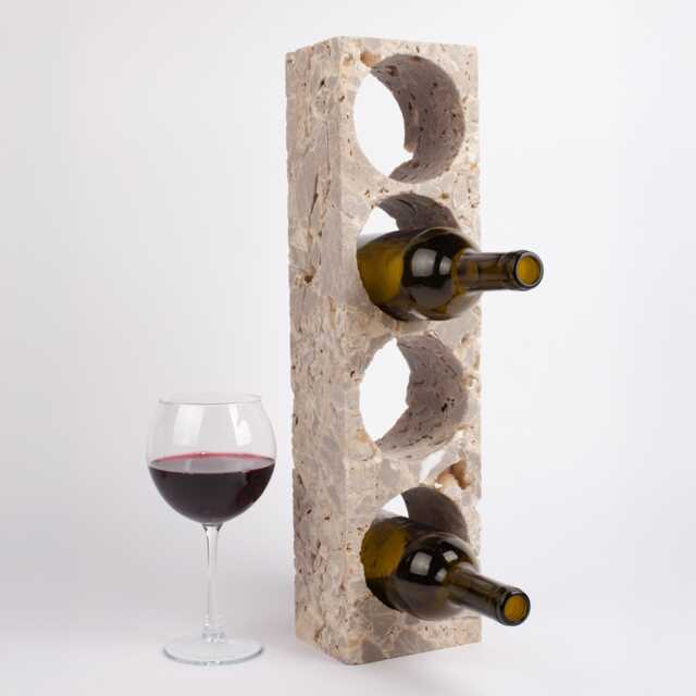 Handmade Travertine Wine Bottle Holder Desert Grey Stone Rack - image 1