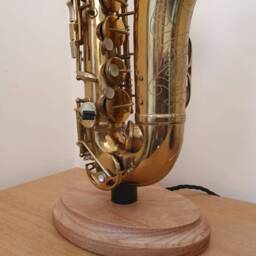 New Silver Saxophone Lamp With Oval Oak Base, No Lampshade - thumbnail 2