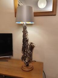 New Silver Saxophone Lamp With Oval Oak Base, No Lampshade