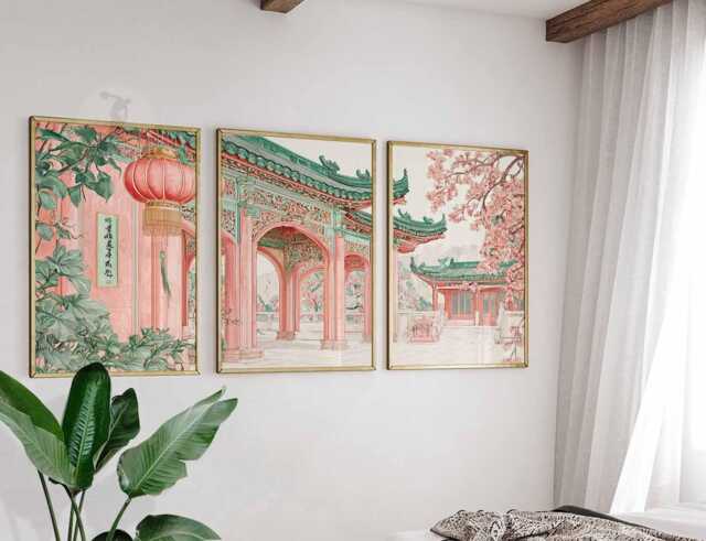 Chinese Lanterns in Beijing, Set Of 3 Prints, Poster Set, Art, Beijing Wall Oriental Home Decor, Gift Idea - image 1