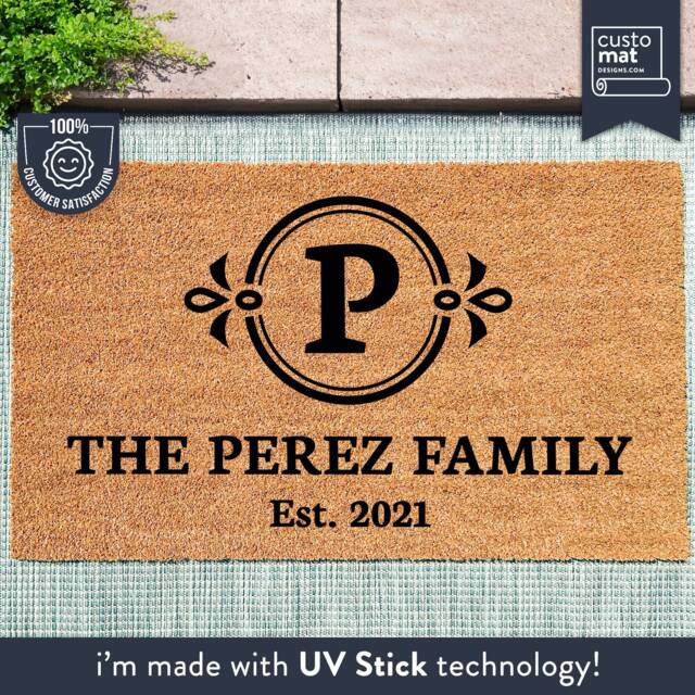 Monogram Doormat - Welcome Mat Custom Wedding Closing Housewarming Gift Family Name Est Date - image 1