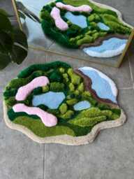 3D Forest Meets Coast Handmade Tufted Rug - Nature Inspired Fluffy Landscape Sculptural Fiber Art Carpet - thumbnail 1