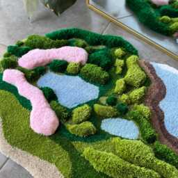 3D Forest Meets Coast Handmade Tufted Rug - Nature Inspired Fluffy Landscape Sculptural Fiber Art Carpet - thumbnail 2