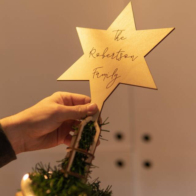 Personalized Wooden Star Christmas Tree Topper Diy Plywood Ornament - image 1