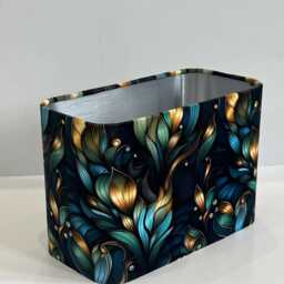 Handmade By Order Peacock Teal Blue Digital Flower Leaves Plant Pattern On Velvet Rounded Rectangular Table & Ceiling Lamp Shade All Sizes - thumbnail 4