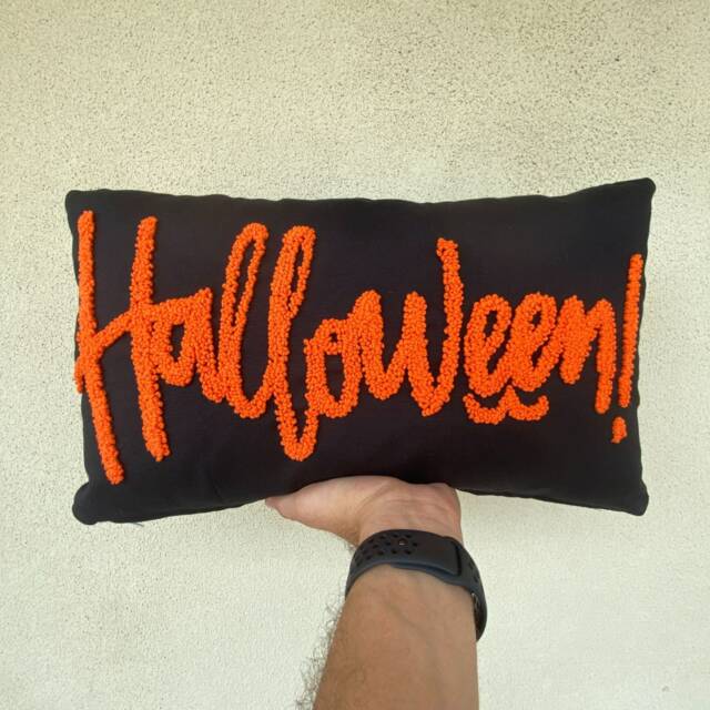 Halloween Embroidered Linen Pillow, Gothic Fall Decor - image 1