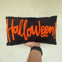 Halloween Embroidered Linen Pillow, Gothic Fall Decor - thumbnail 1