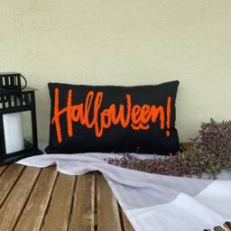 Halloween Embroidered Linen Pillow, Gothic Fall Decor - thumbnail 2